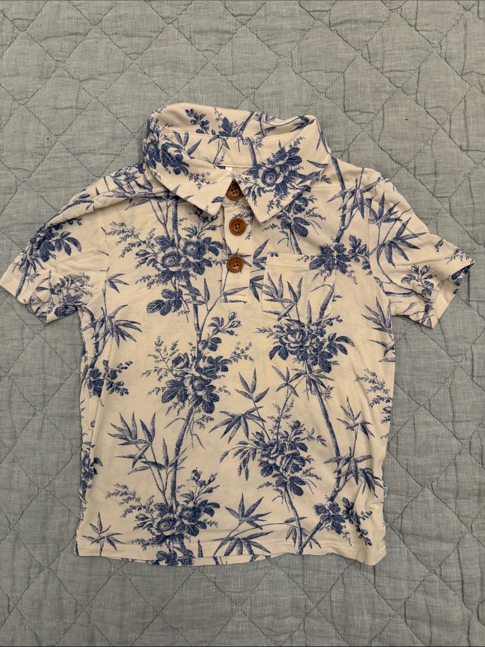 Posh Peanut Cream Polo with Blue Floral Print